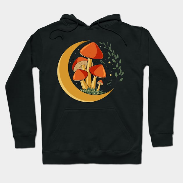 Dark Academia Aesthetic Mushroom Crescent Moon Hoodie by Alex21